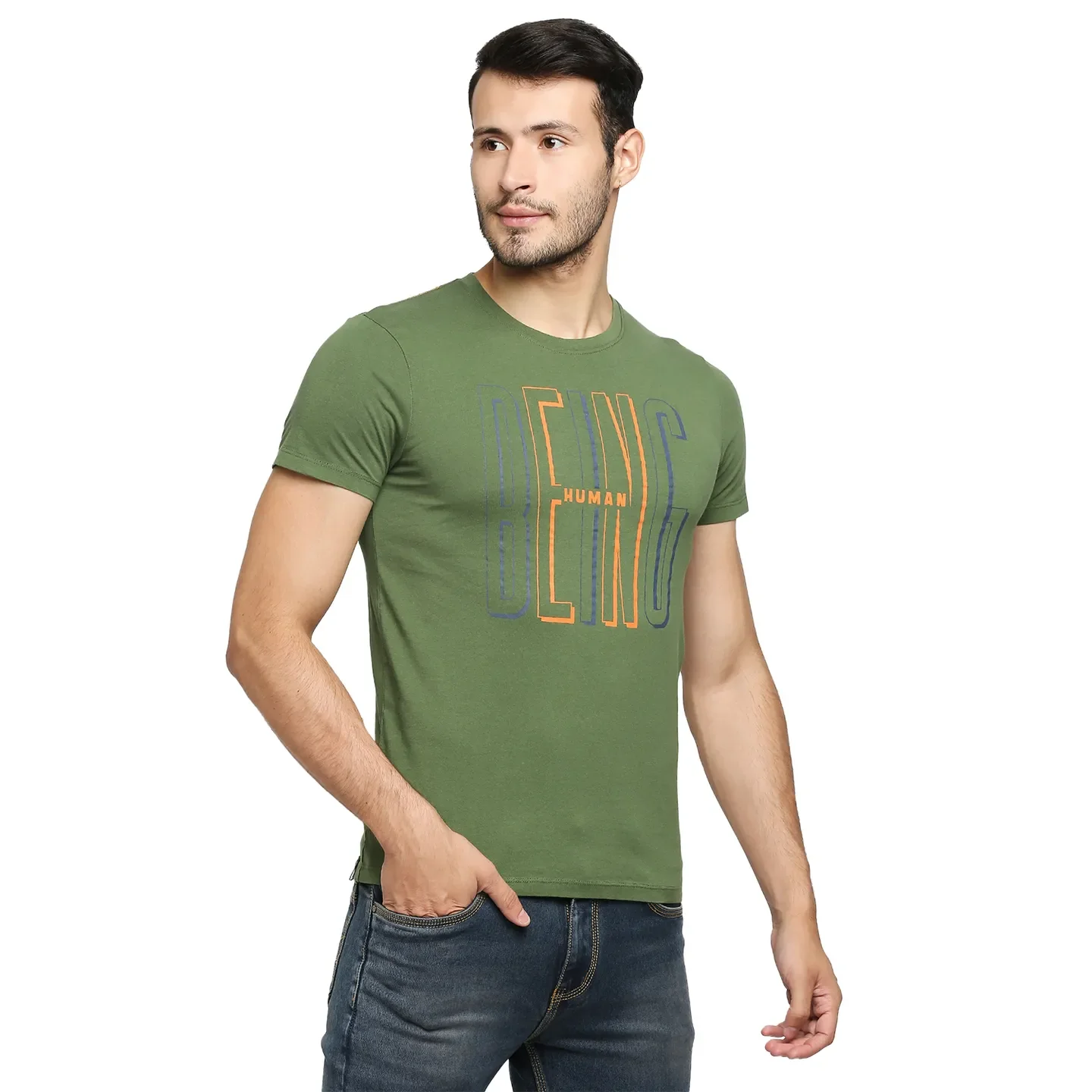Green Regular Fit Men's Short Sleeves T-Shirt by Being Human Clothing - Image 3