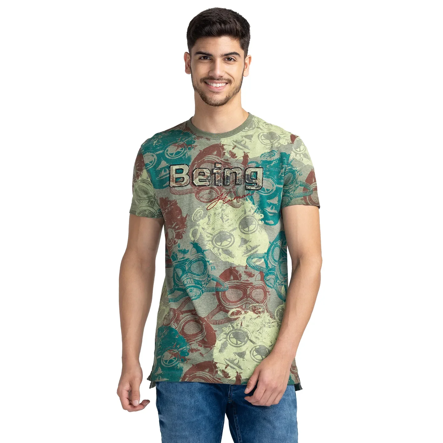 Green Regular Fit Men's Short Sleeves T-Shirt by Being Human Clothing