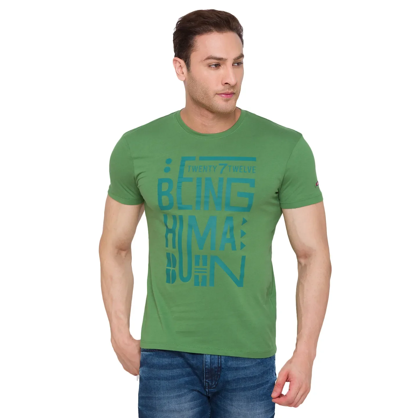 Green Regular Fit Men's Short Sleeves T-Shirt by Being Human Clothing