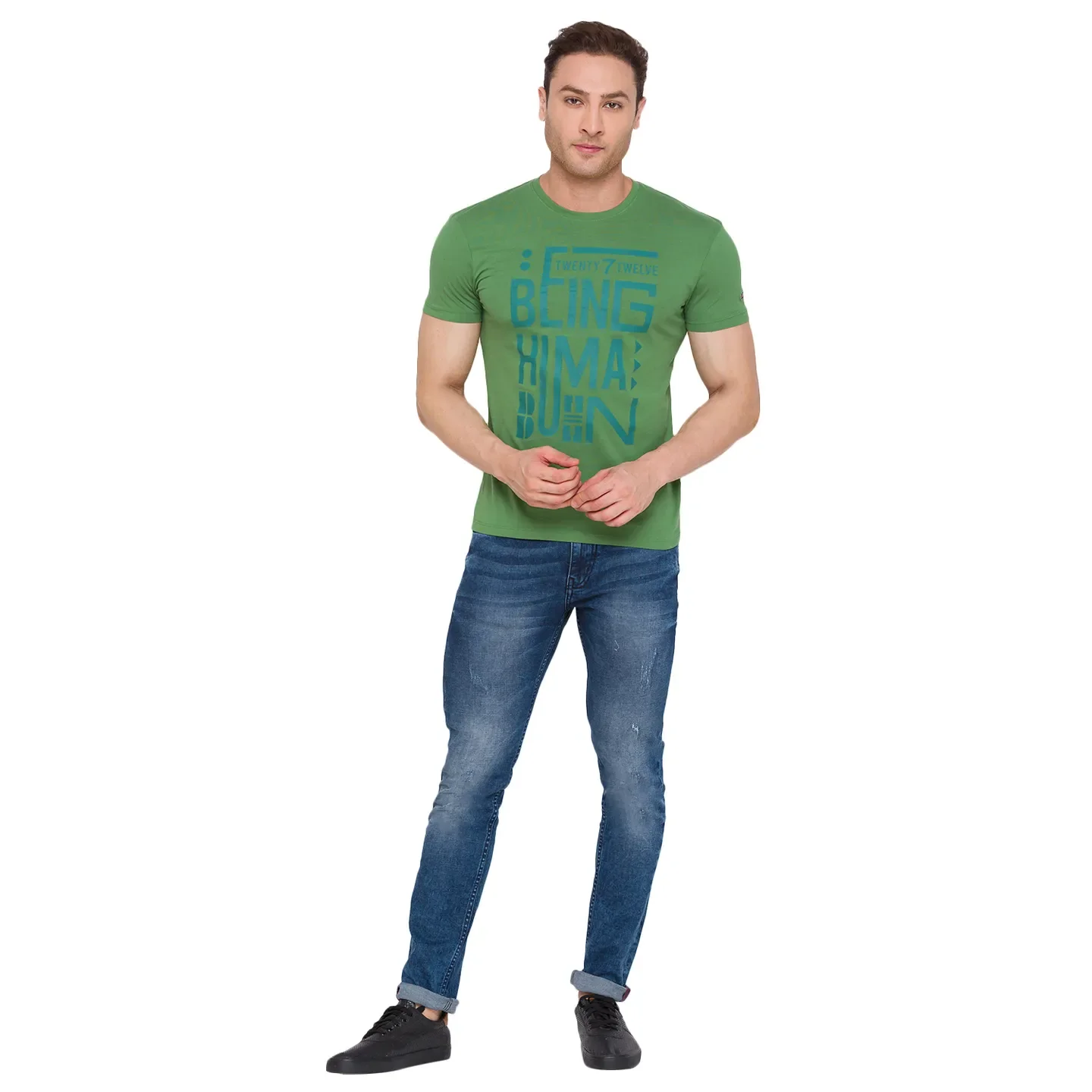 Green Regular Fit Men's Short Sleeves T-Shirt by Being Human Clothing - Image 5