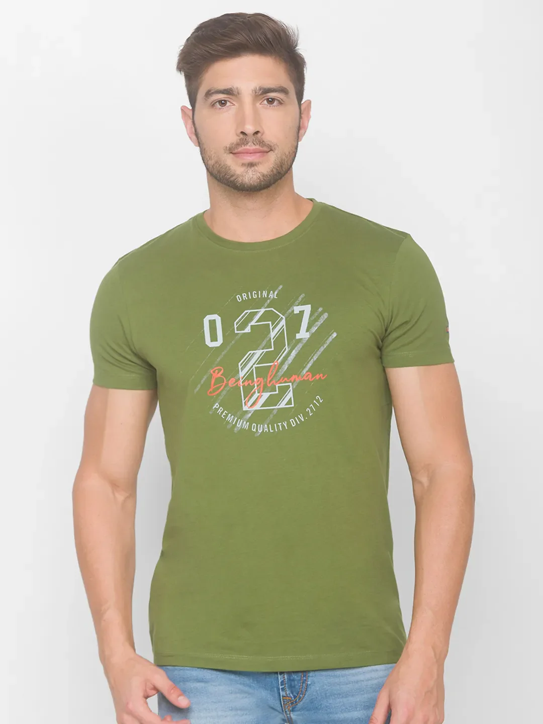 Green Regular Fit Men's Short Sleeves T-Shirt by Being Human Clothing