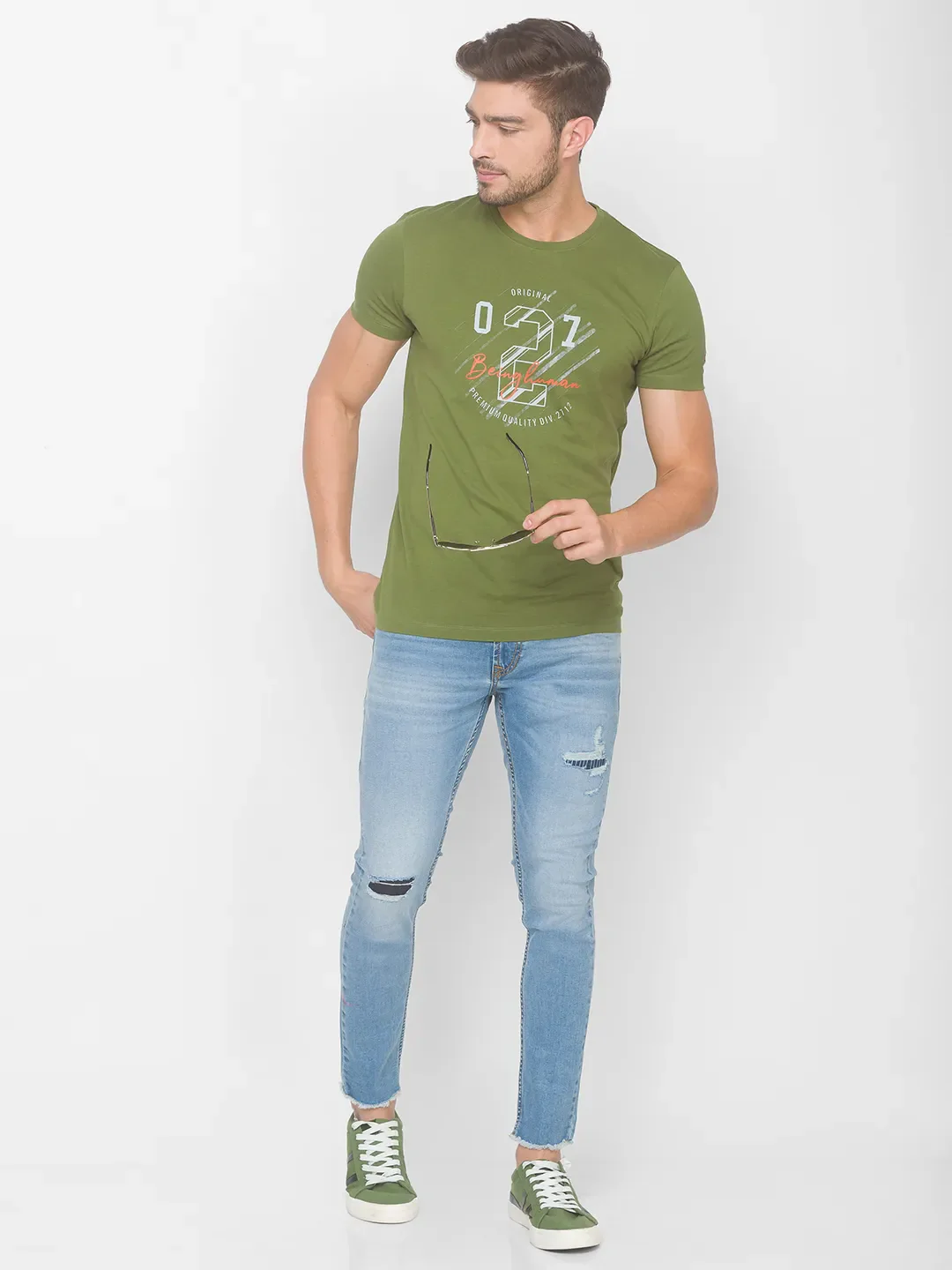 Green Regular Fit Men's Short Sleeves T-Shirt by Being Human Clothing - Image 5
