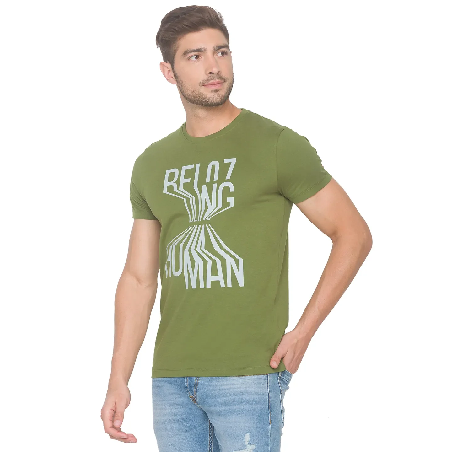 Green Regular Fit Men's Short Sleeves T-Shirt by Being Human Clothing - Image 2