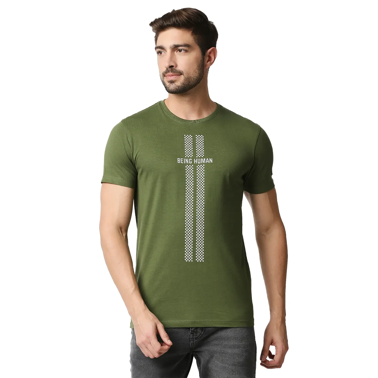 Green Regular Fit Men's Short Sleeves T-Shirt by Being Human Clothing
