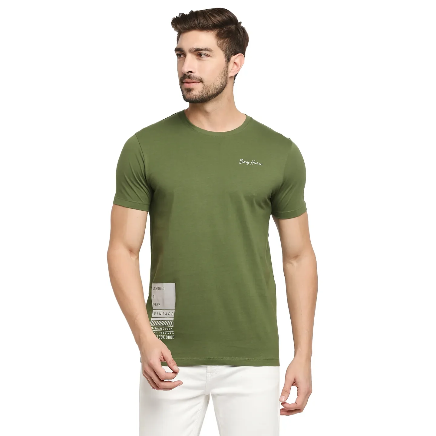 Green Regular Fit Men's Short Sleeves T-Shirt by Being Human Clothing
