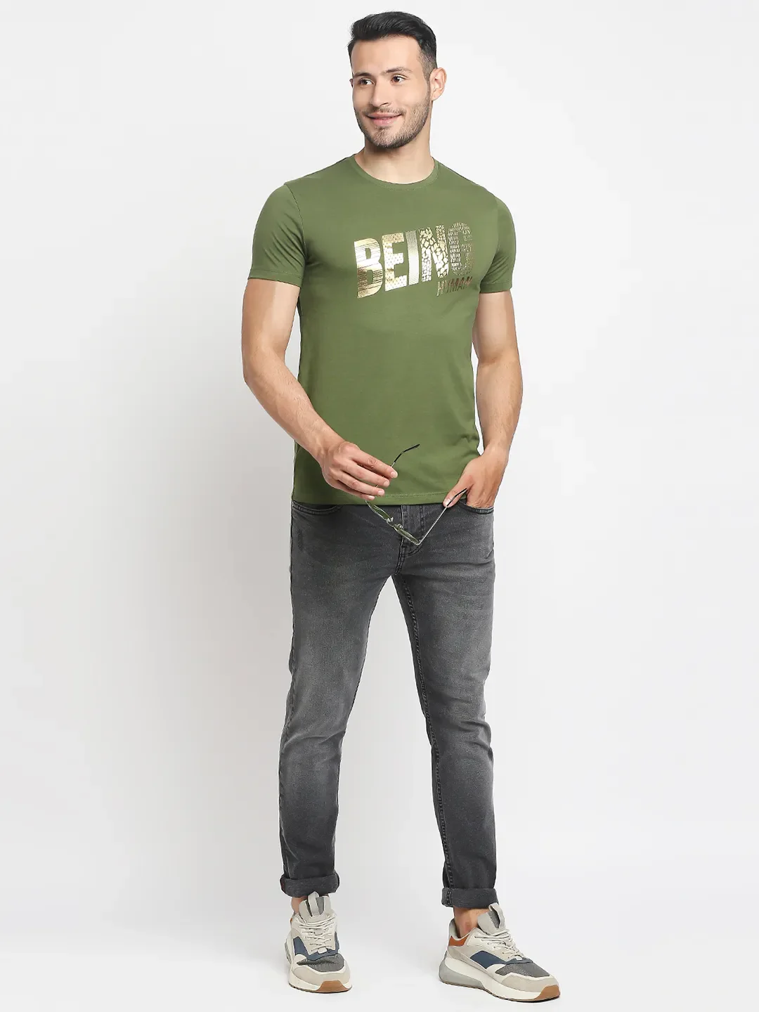 Green Regular Fit Men's Short Sleeves T-Shirt by Being Human Clothing