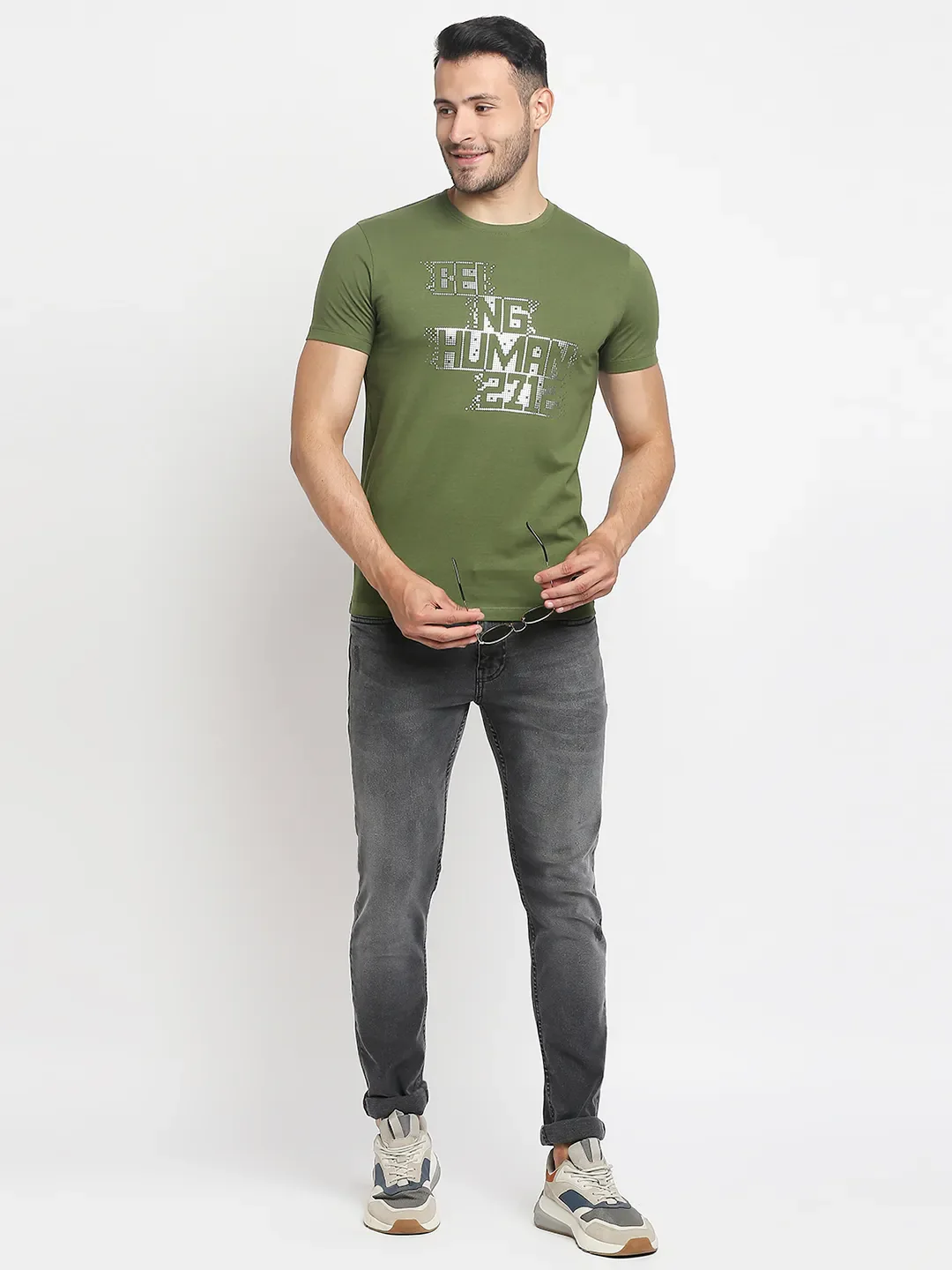 Olive Regular Fit Round Neck Men's T-Shirt by Being Human Clothing