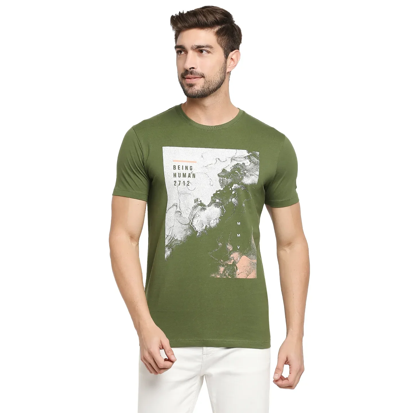 Green Regular Fit Men's Short Sleeves T-Shirt by Being Human Clothing