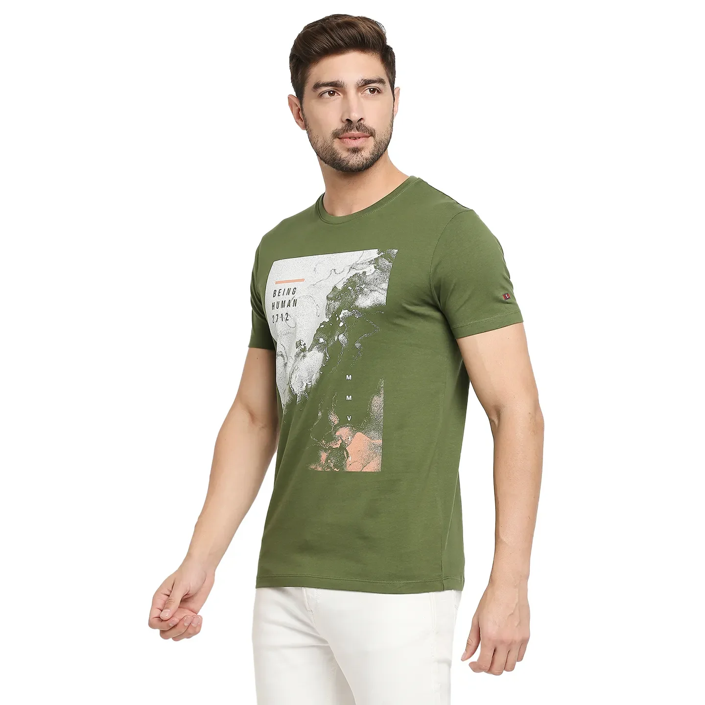 Green Regular Fit Men's Short Sleeves T-Shirt by Being Human Clothing - Image 2