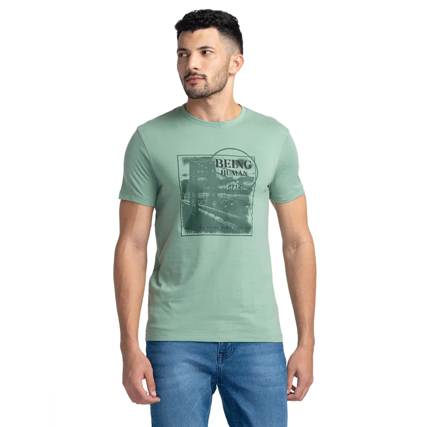 Green Regular Fit Men's Short Sleeves T-Shirt by Being Human Clothing
