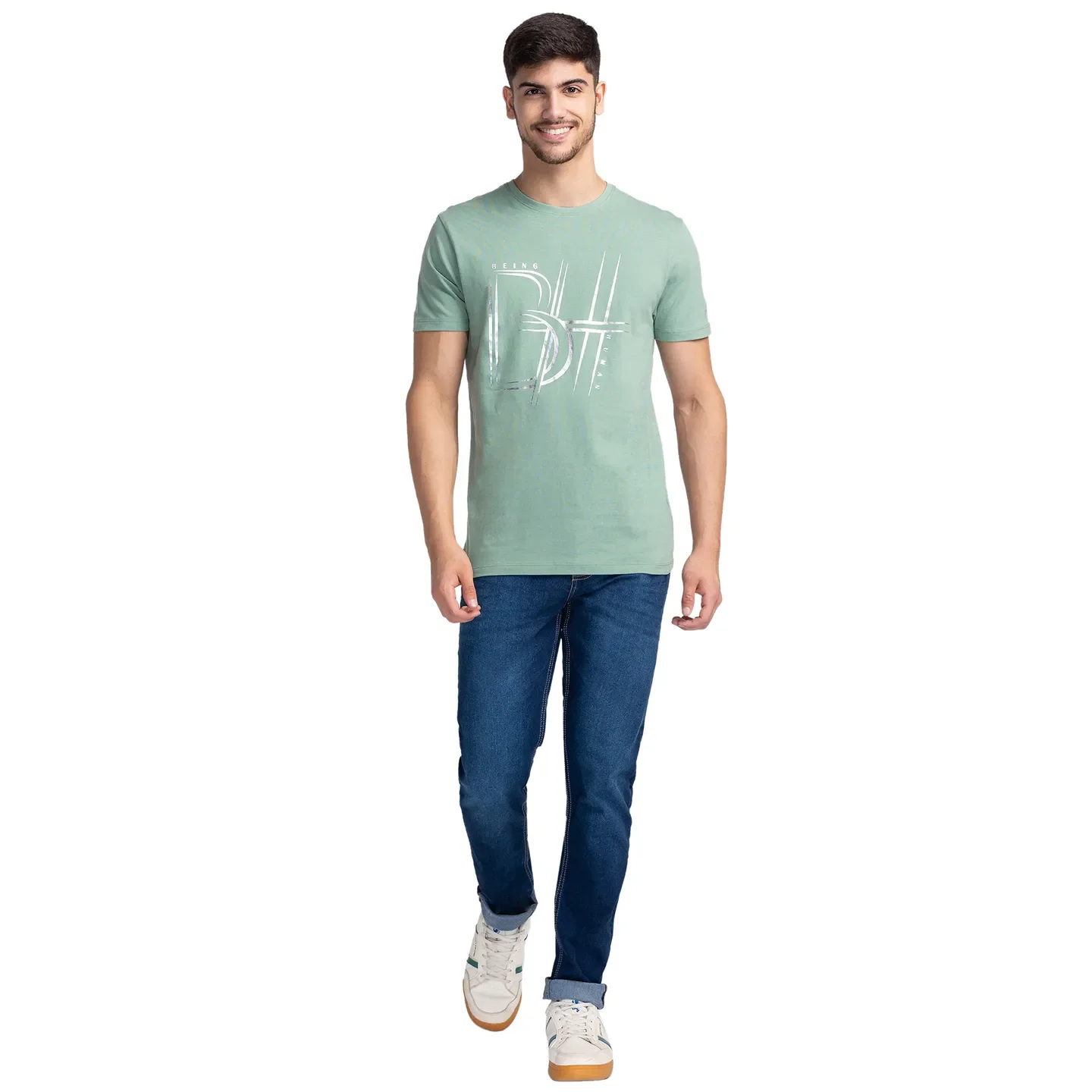 Green Regular Fit Men's Short Sleeves T-Shirt by Being Human Clothing - Image 2