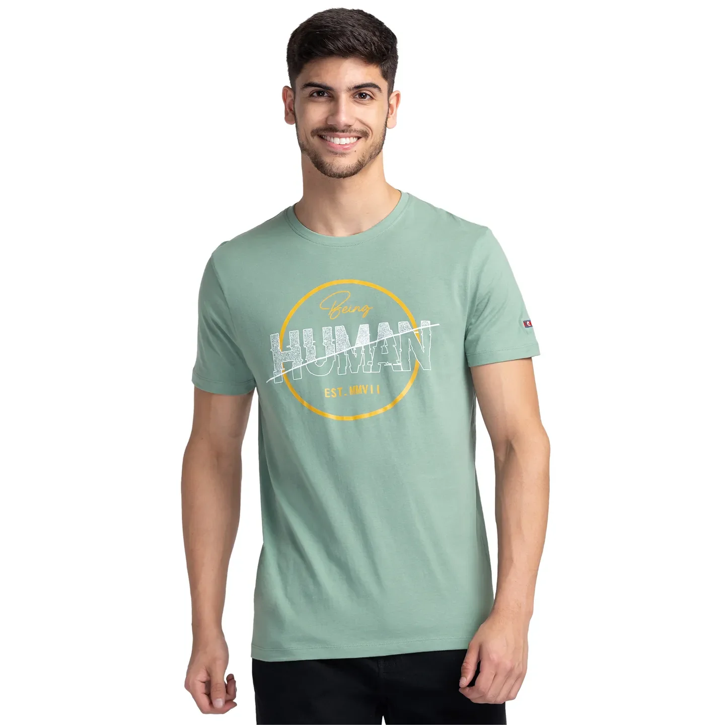 Green Regular Fit Men's Short Sleeves T-Shirt by Being Human Clothing