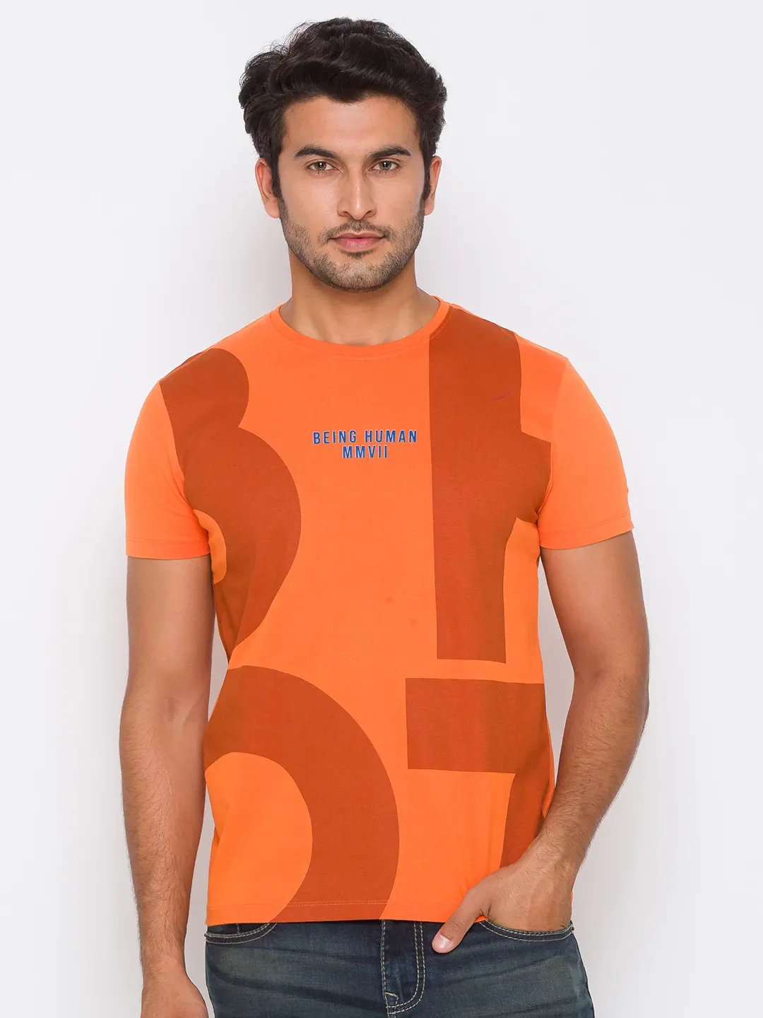 Orange Regular Fit Round Neck Men's T-Shirt by Being Human Clothing - Image 13