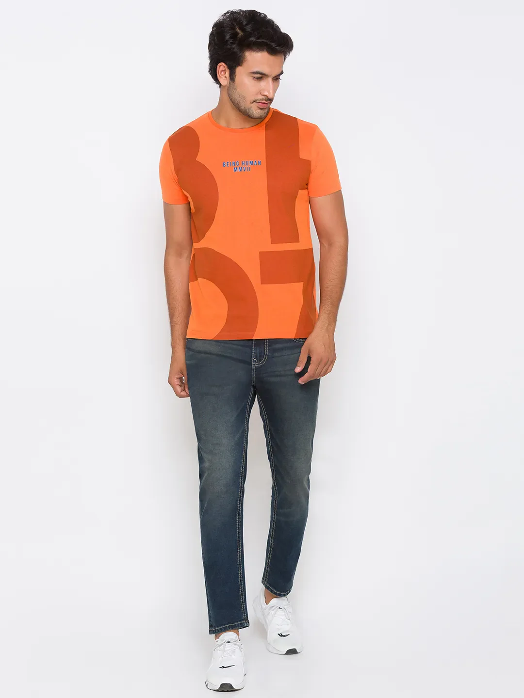 Orange Regular Fit Round Neck Men's T-Shirt by Being Human Clothing - Image 15