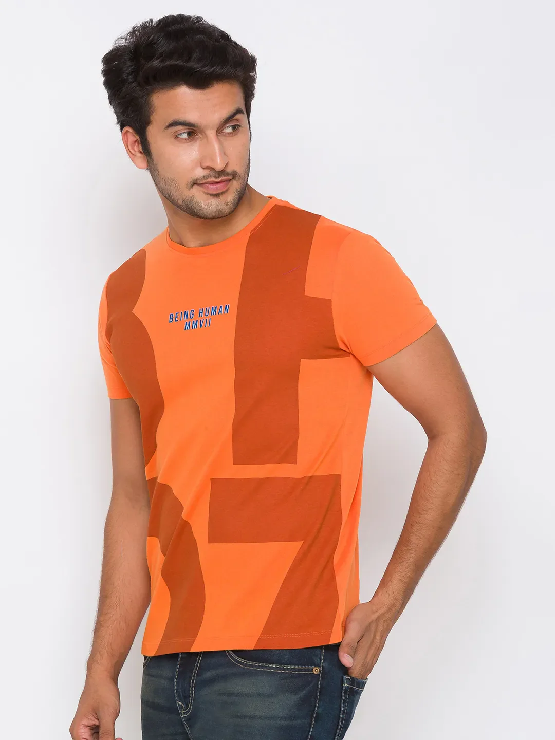Orange Regular Fit Round Neck Men's T-Shirt by Being Human Clothing - Image 16