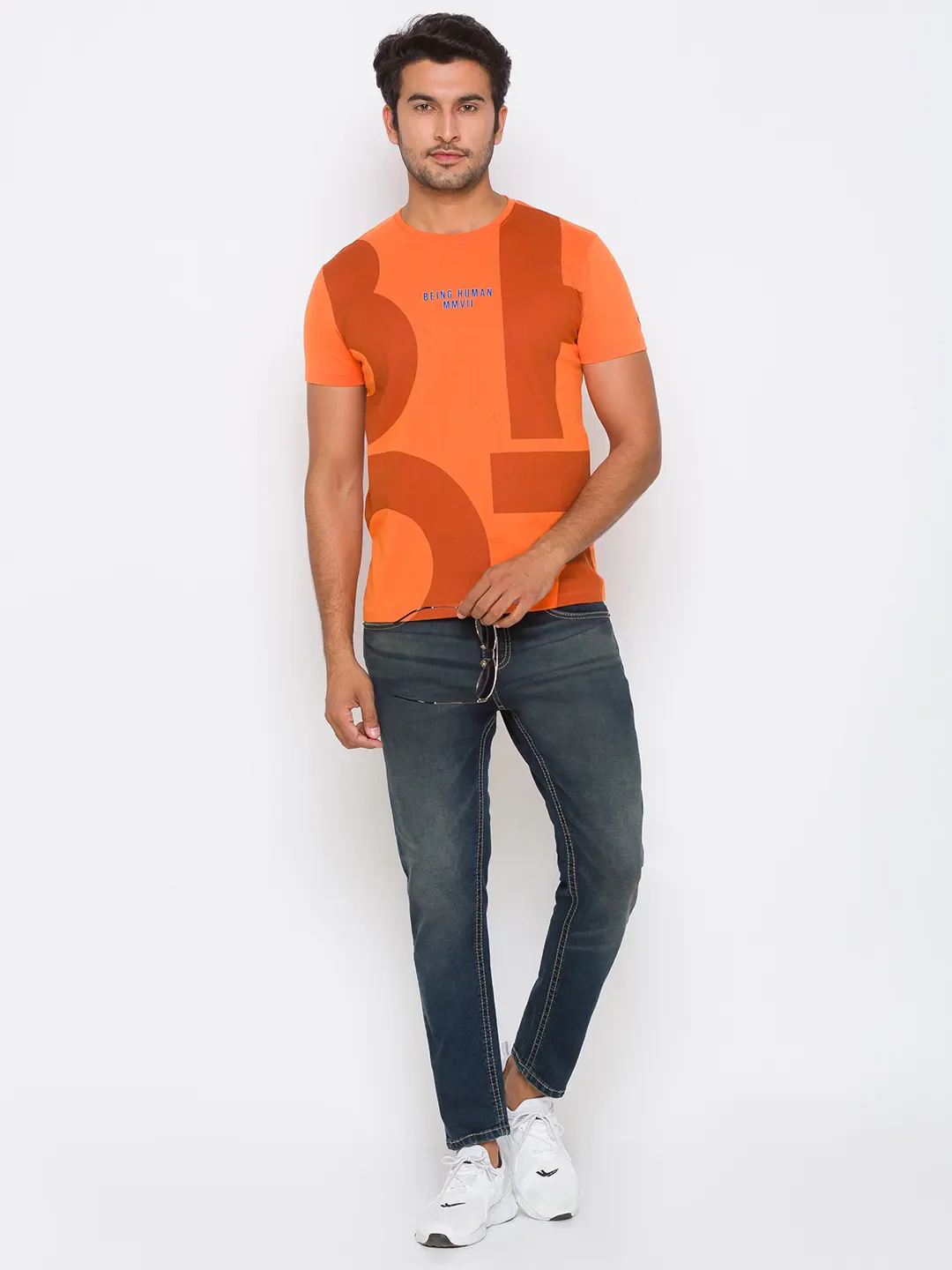 Orange Regular Fit Round Neck Men's T-Shirt by Being Human Clothing - Image 18
