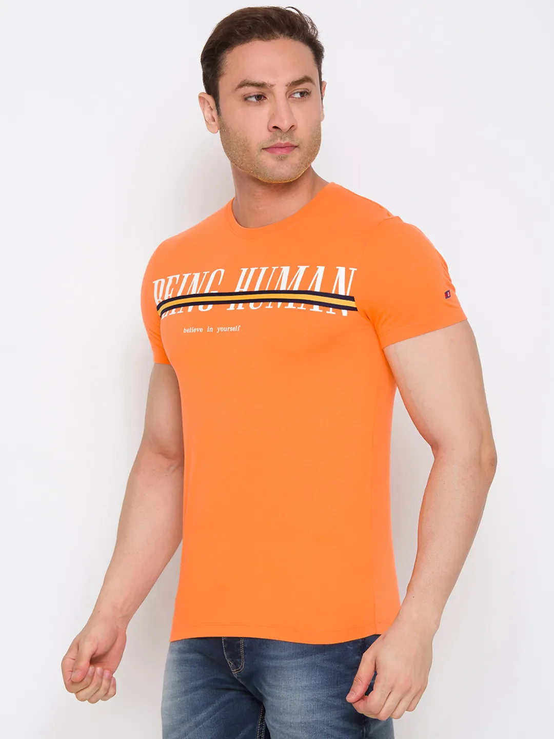 Orange Regular Fit Round Neck Men's T-Shirt by Being Human Clothing - Image 2