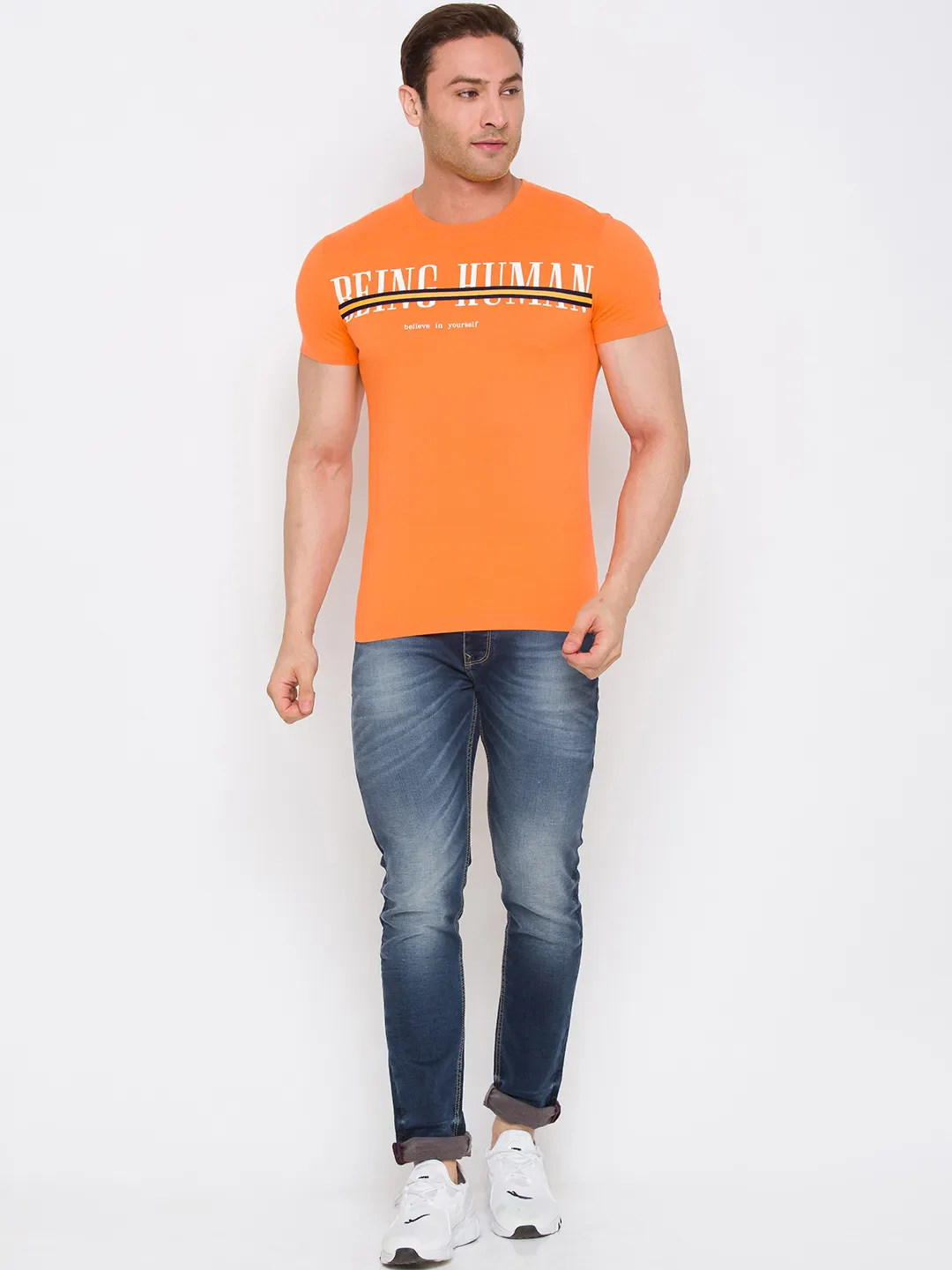 Orange Regular Fit Round Neck Men's T-Shirt by Being Human Clothing - Image 5