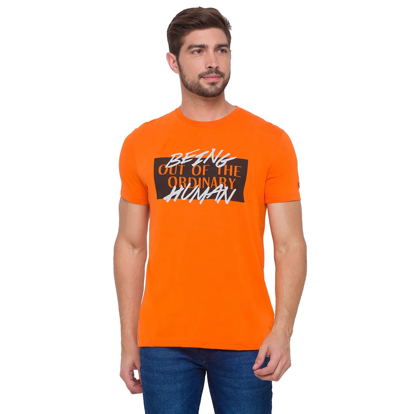 Orange Regular Fit Round Neck Men's T-Shirt by Being Human Clothing - Image 10