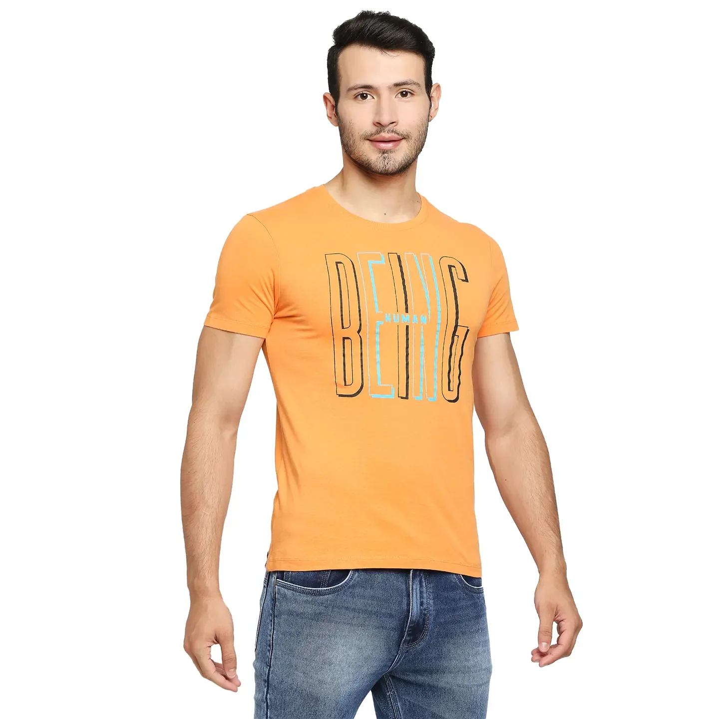 Orange Regular Fit Round Neck Men's T-Shirt by Being Human Clothing - Image 3