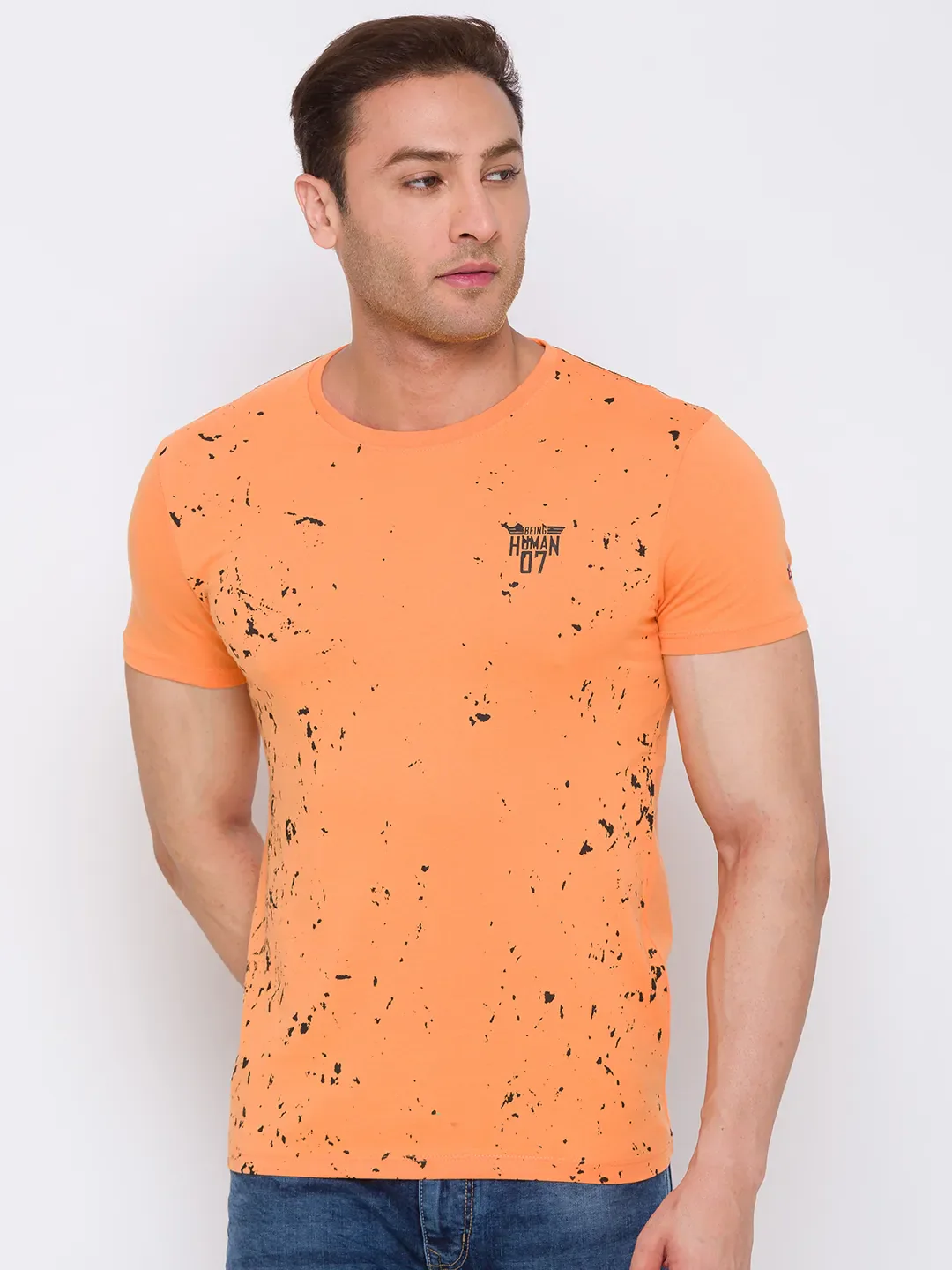 Orange Regular Fit Men's Short Sleeves T-Shirt by Being Human Clothing