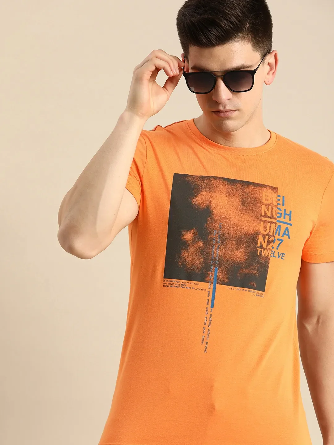 Orange Regular Fit Men's Short Sleeves T-Shirt by Being Human Clothing