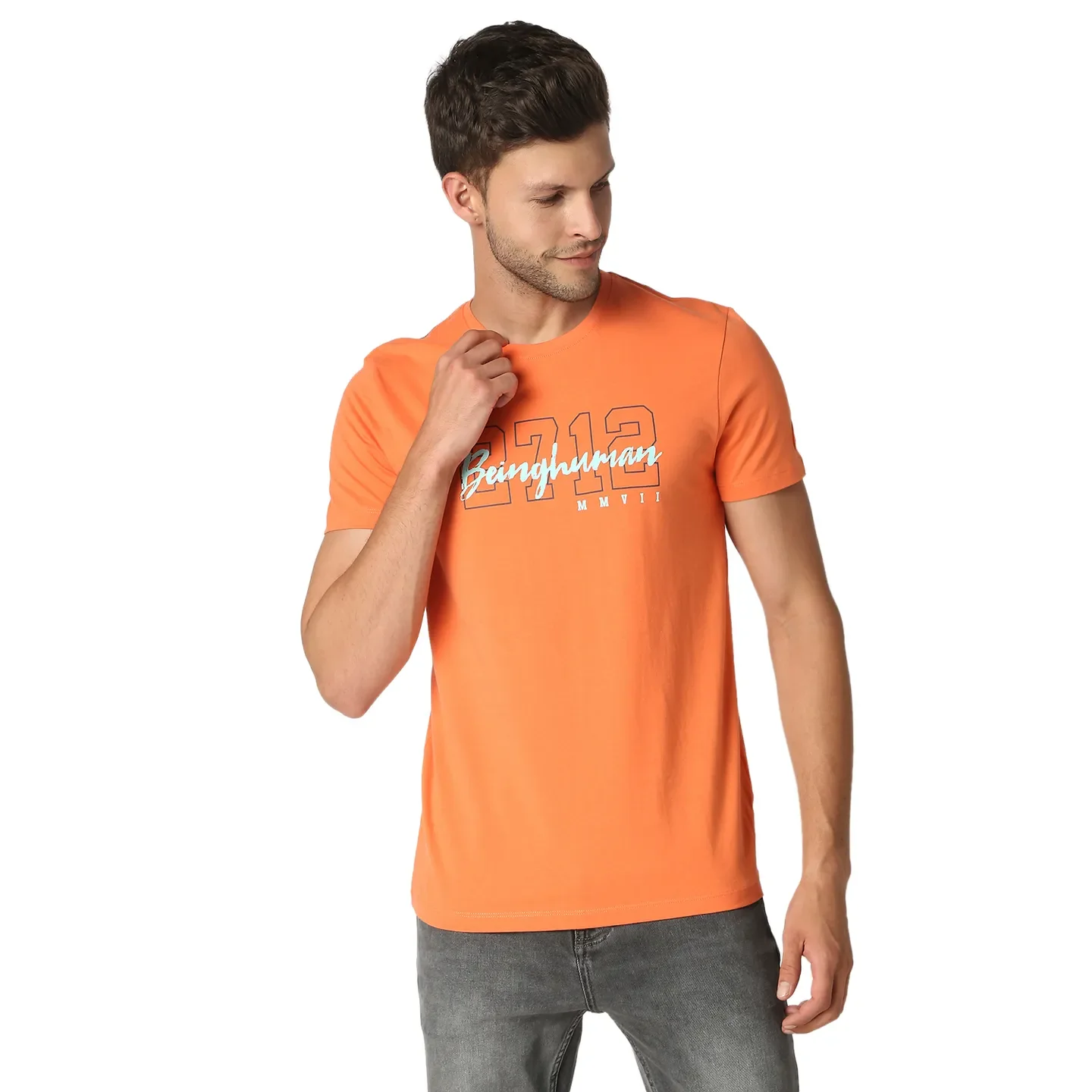 Orange Regular Fit Round Neck Men's T-Shirt by Being Human Clothing