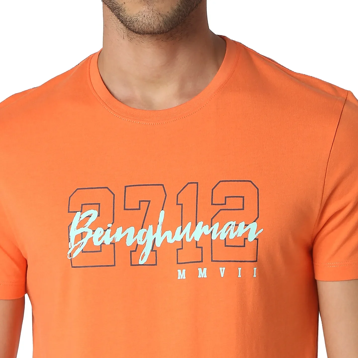 Orange Regular Fit Round Neck Men's T-Shirt by Being Human Clothing - Image 5