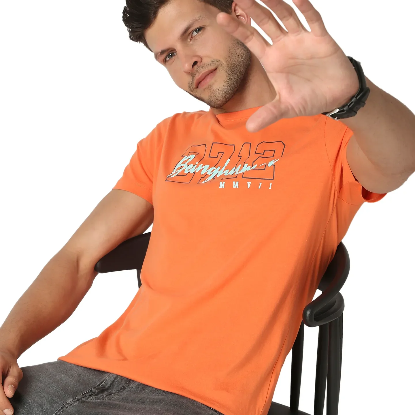Orange Regular Fit Round Neck Men's T-Shirt by Being Human Clothing - Image 7
