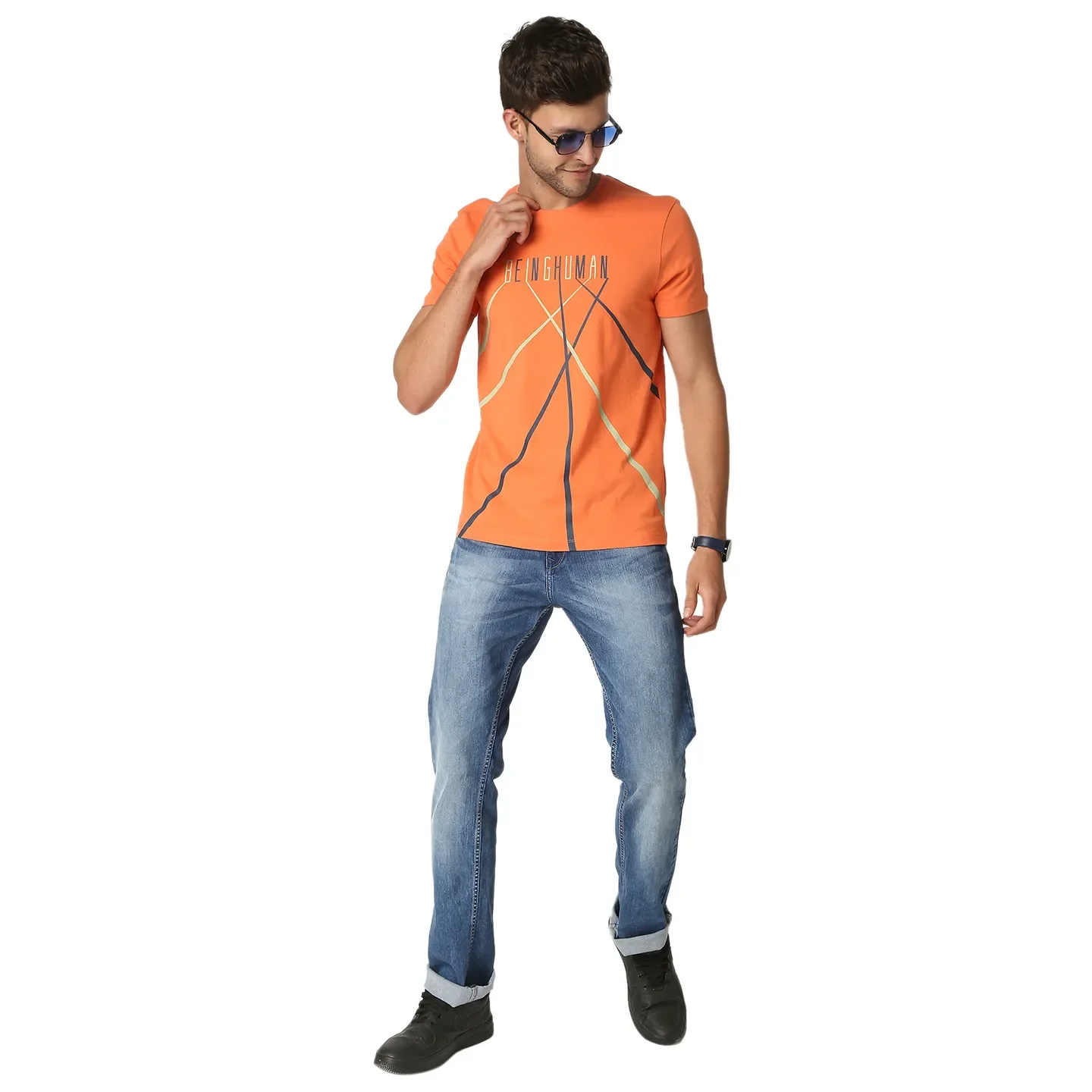 Orange Regular Fit Round Neck Men's T-Shirt by Being Human Clothing - Image 5