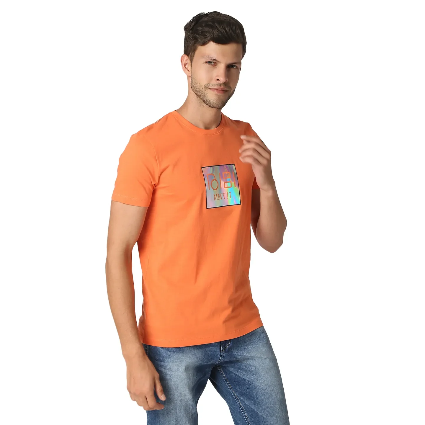 Orange Regular Fit Round Neck Men's T-Shirt by Being Human Clothing - Image 3
