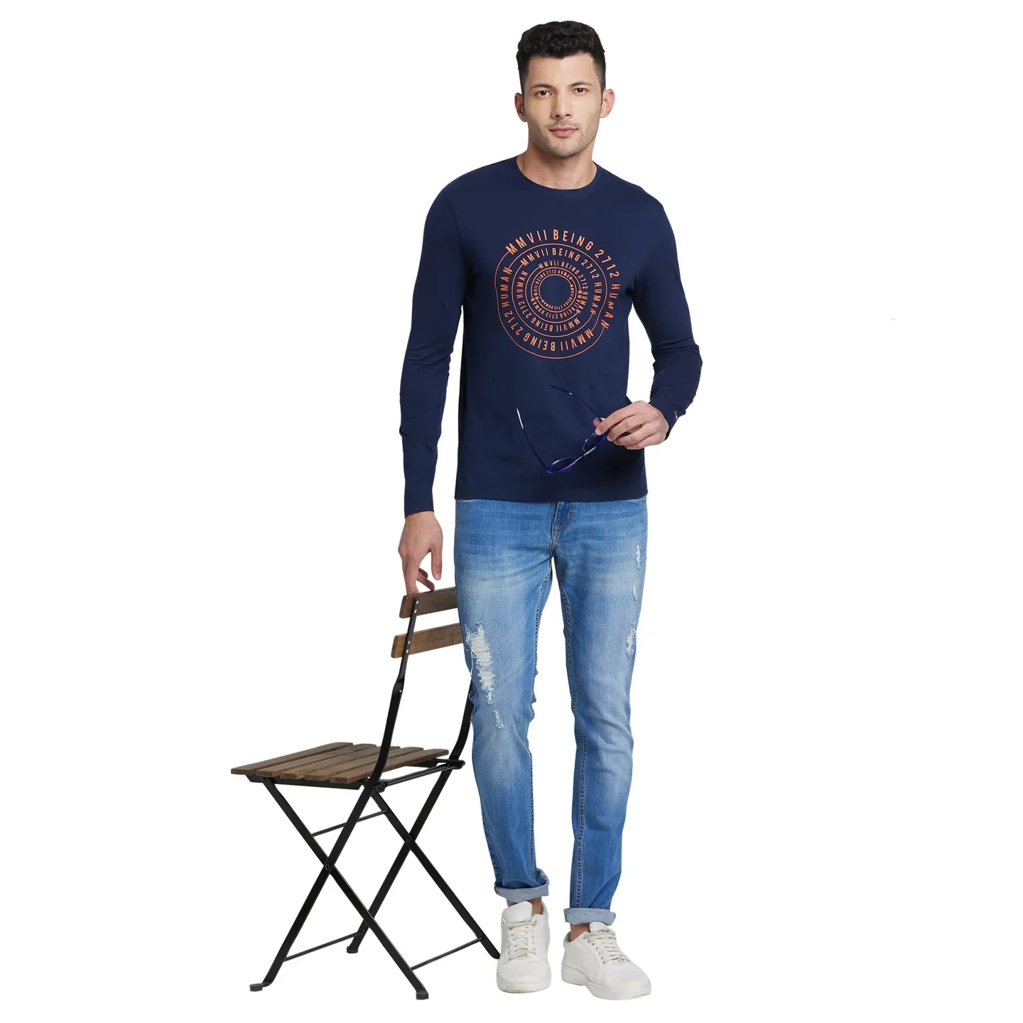 Blue Regular Fit Men's Long Sleeves T-Shirt by Being Human Clothing - Image 6