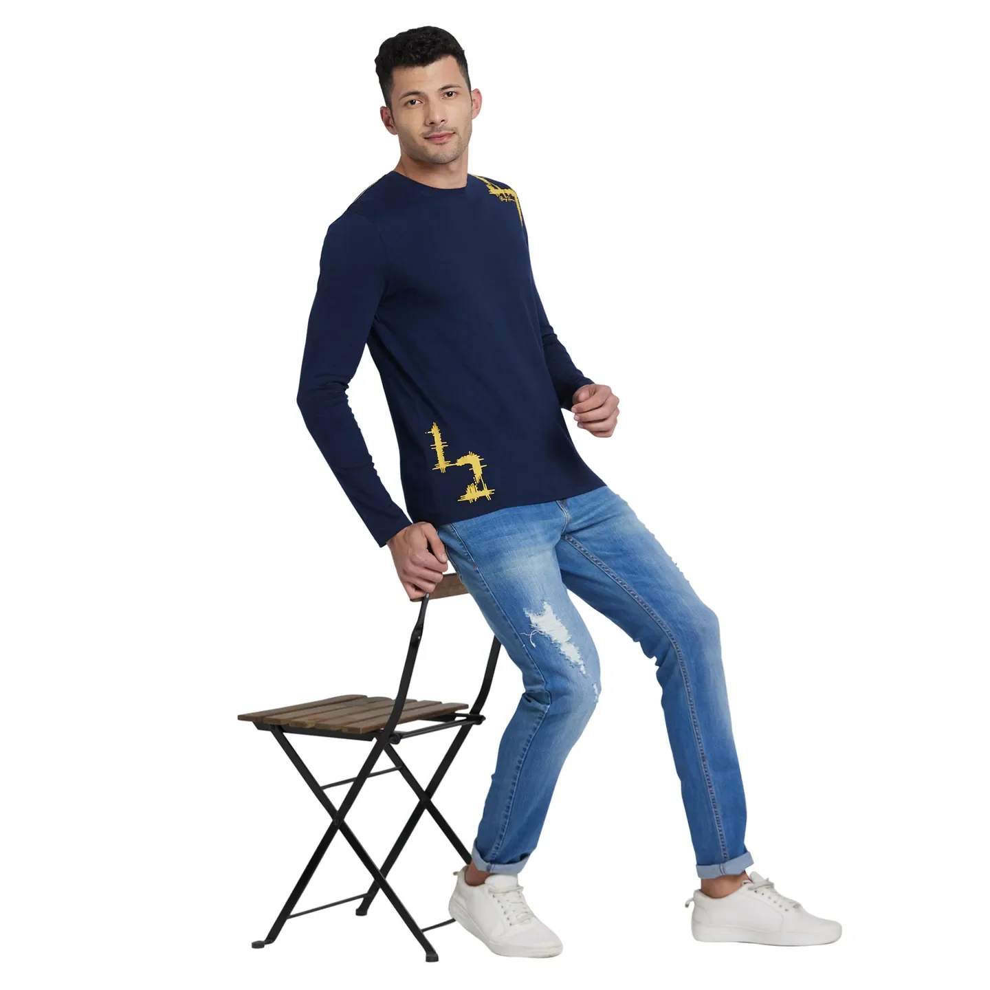 Blue Regular Fit Men's Long Sleeves T-Shirt by Being Human Clothing - Image 6