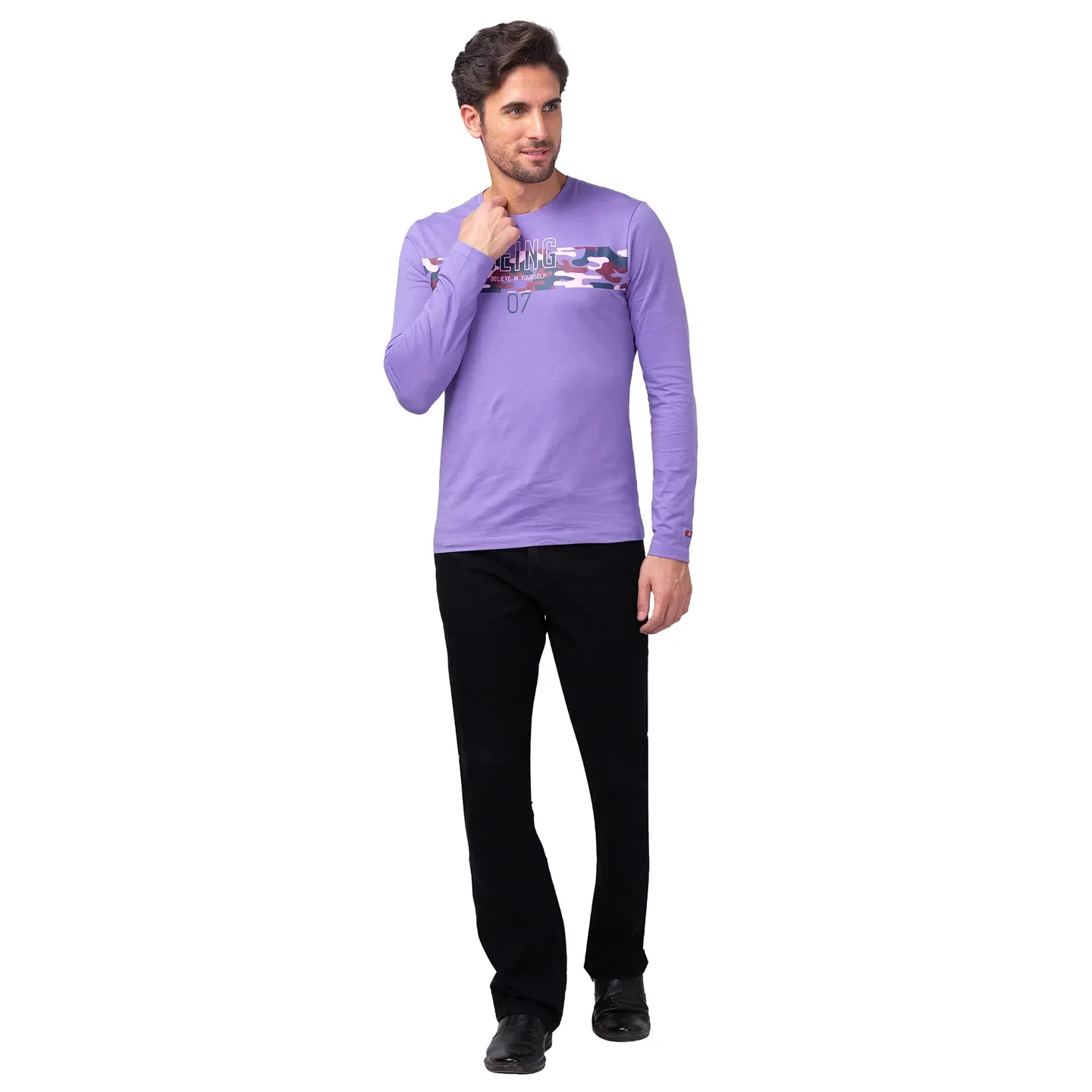 Purple Regular Fit Men's Long Sleeves T-Shirt by Being Human Clothing - Image 2