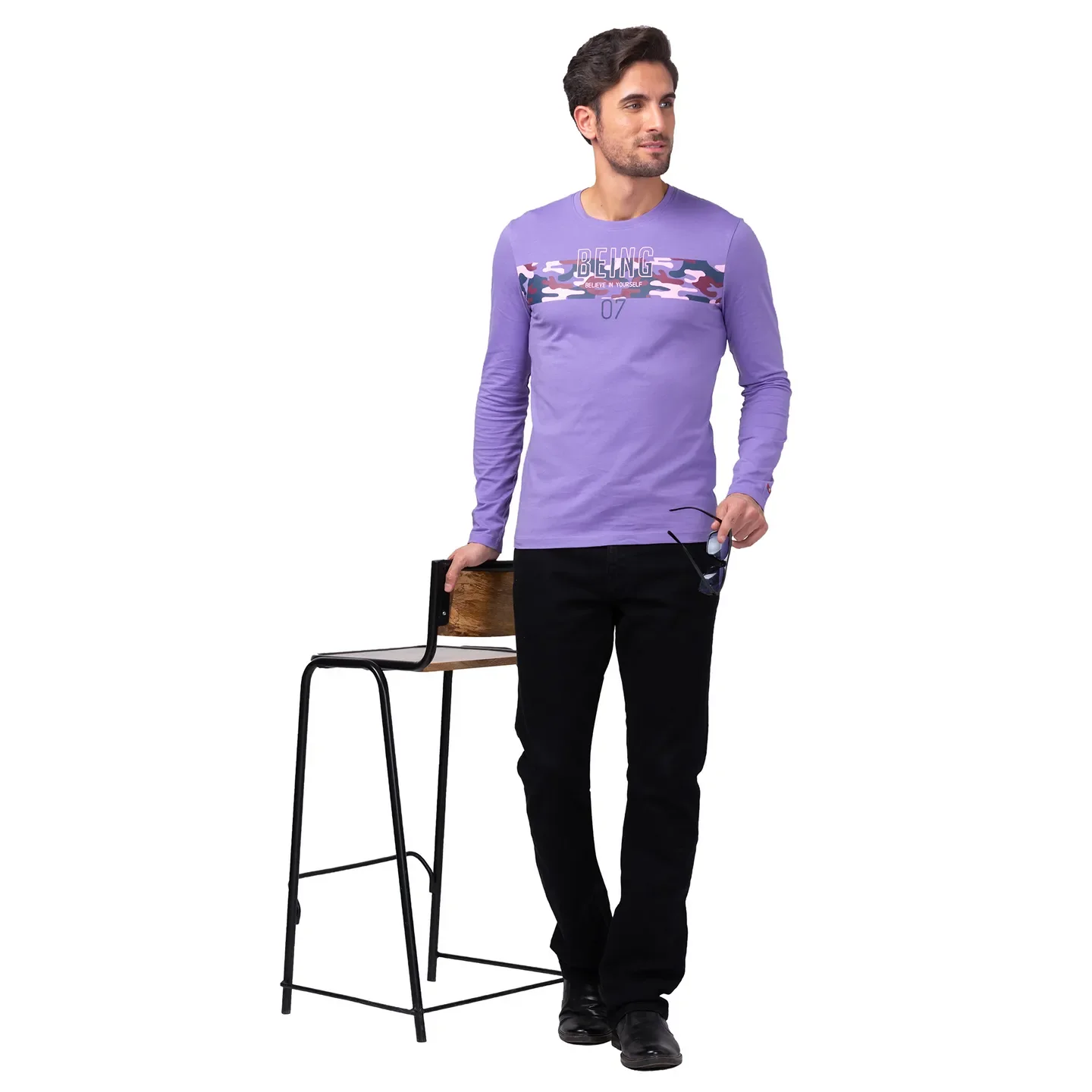 Purple Regular Fit Men's Long Sleeves T-Shirt by Being Human Clothing - Image 6