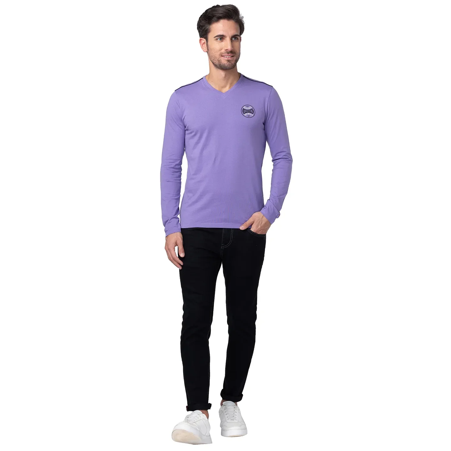 Purple Regular Fit Men's Long Sleeves T-Shirt by Being Human Clothing - Image 5