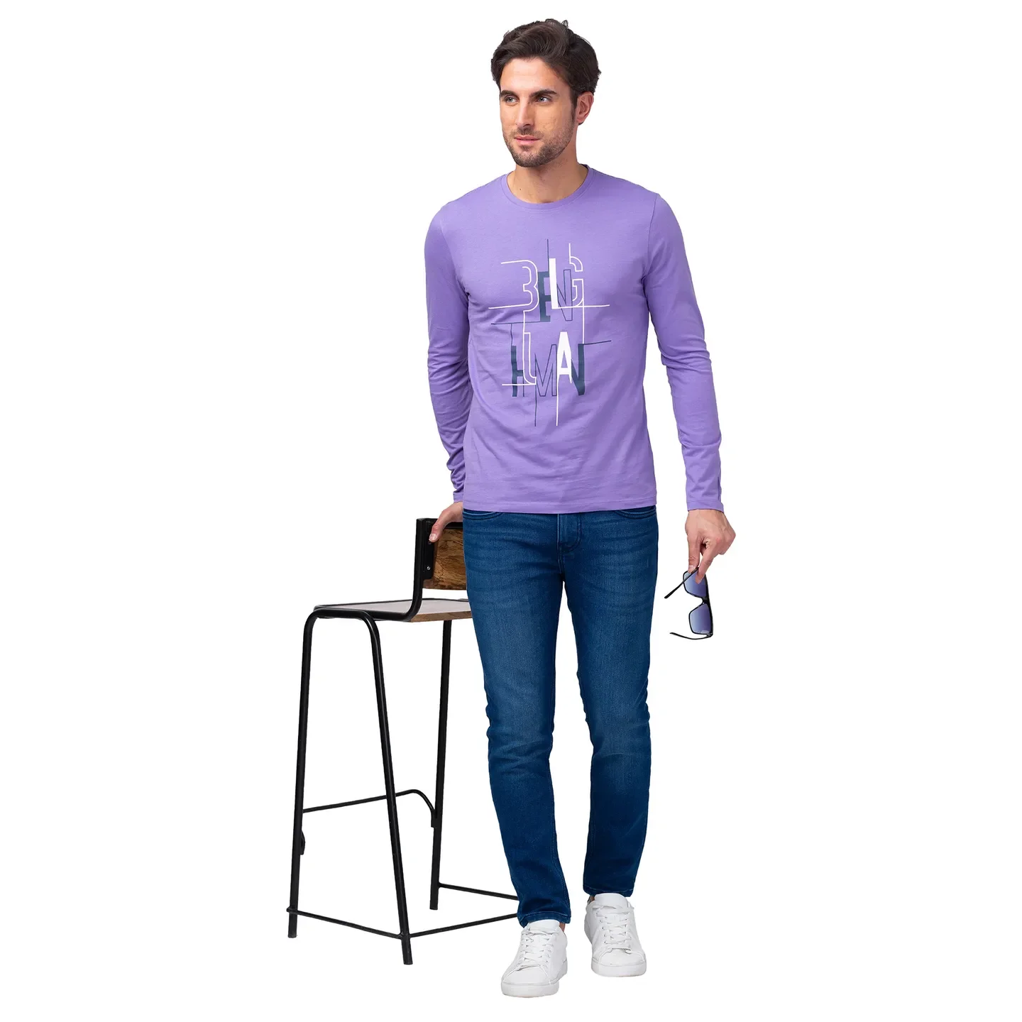 Purple Regular Fit Men's Long Sleeves T-Shirt by Being Human Clothing - Image 6