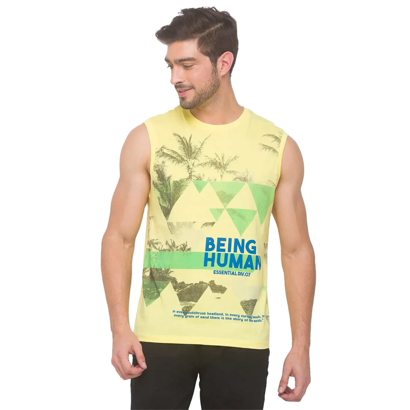 Pale Yellow Regular Fit Round Neck Men's T-Shirt by Being Human Clothing