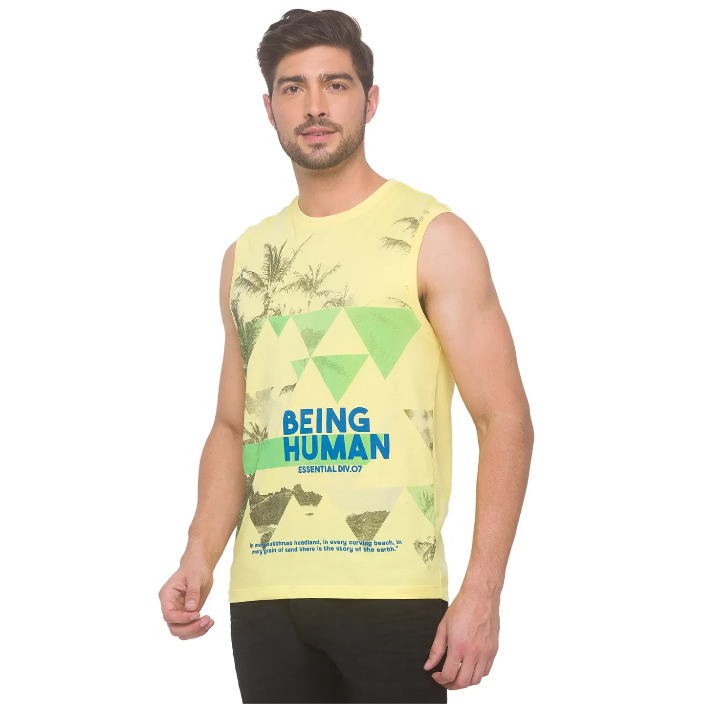Pale Yellow Regular Fit Round Neck Men's T-Shirt by Being Human Clothing - Image 3