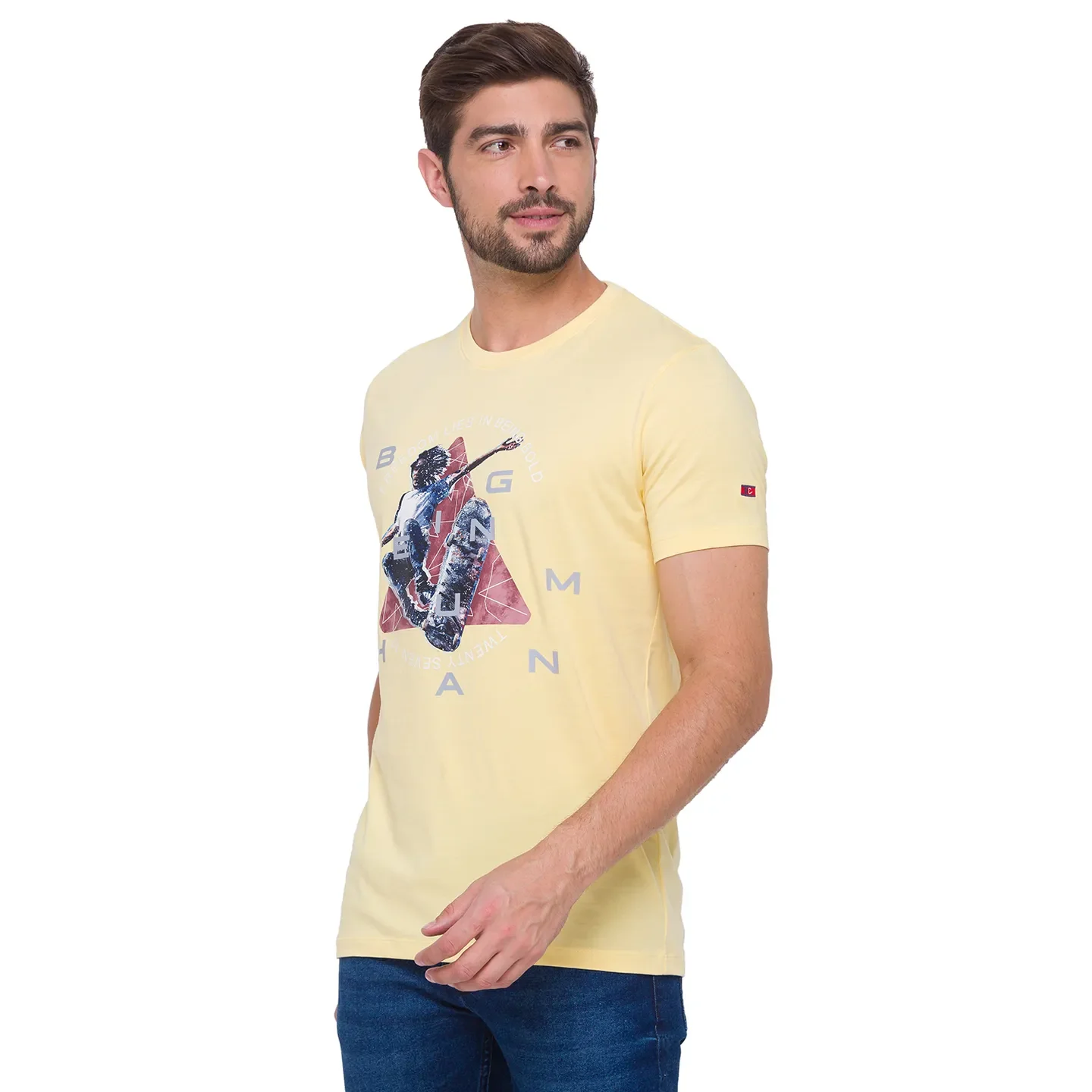 Pale Yellow Regular Fit Round Neck Men's T-Shirt by Being Human Clothing - Image 4
