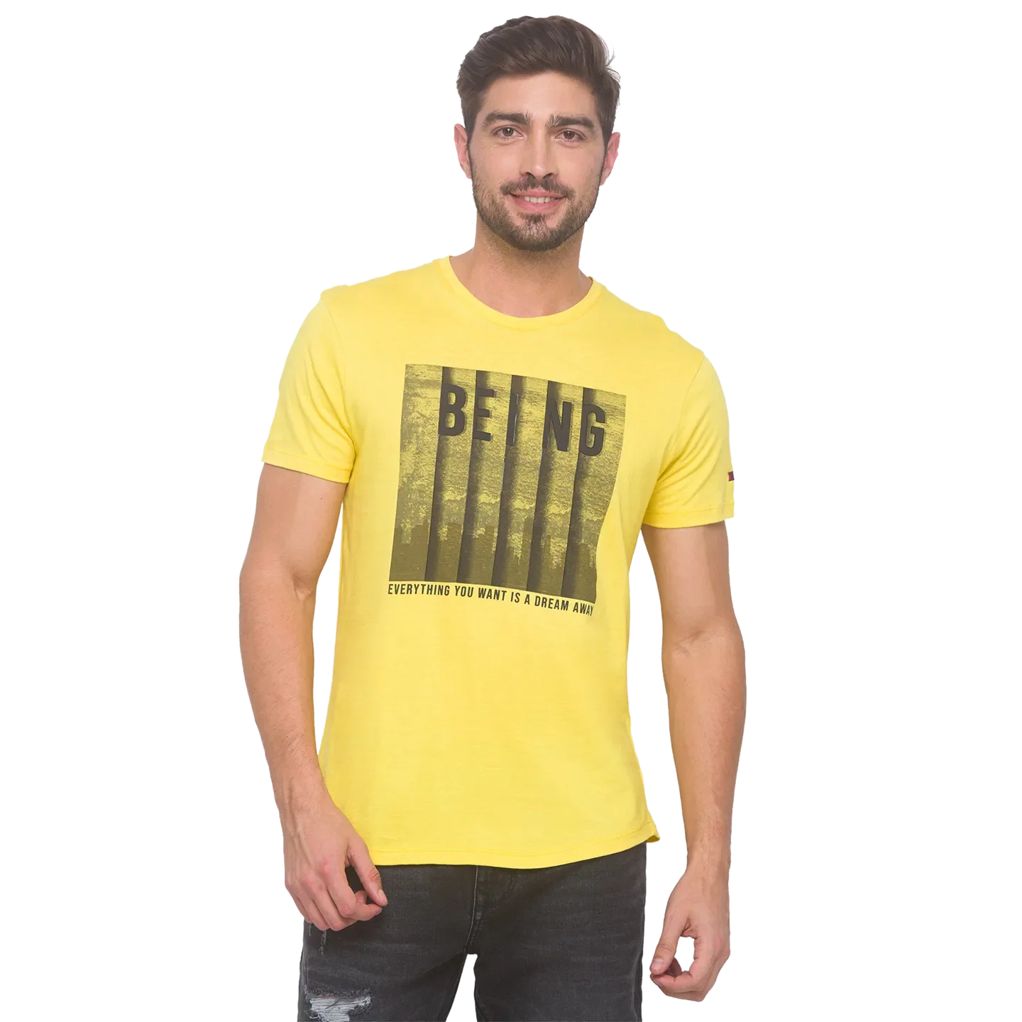 Pale Yellow Regular Fit Round Neck Men's T-Shirt by Being Human Clothing - Image 10
