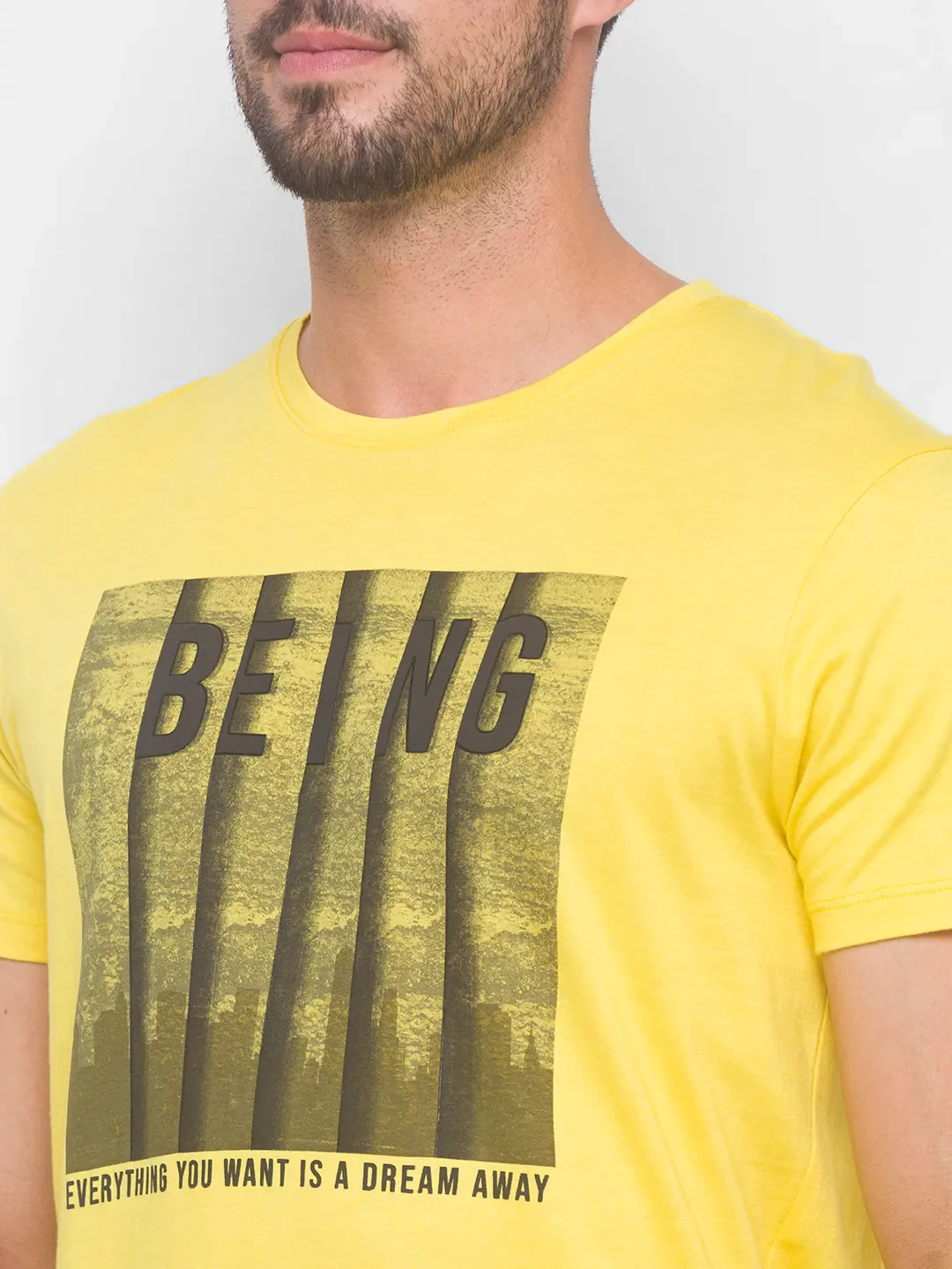 Pale Yellow Regular Fit Round Neck Men's T-Shirt by Being Human Clothing - Image 5