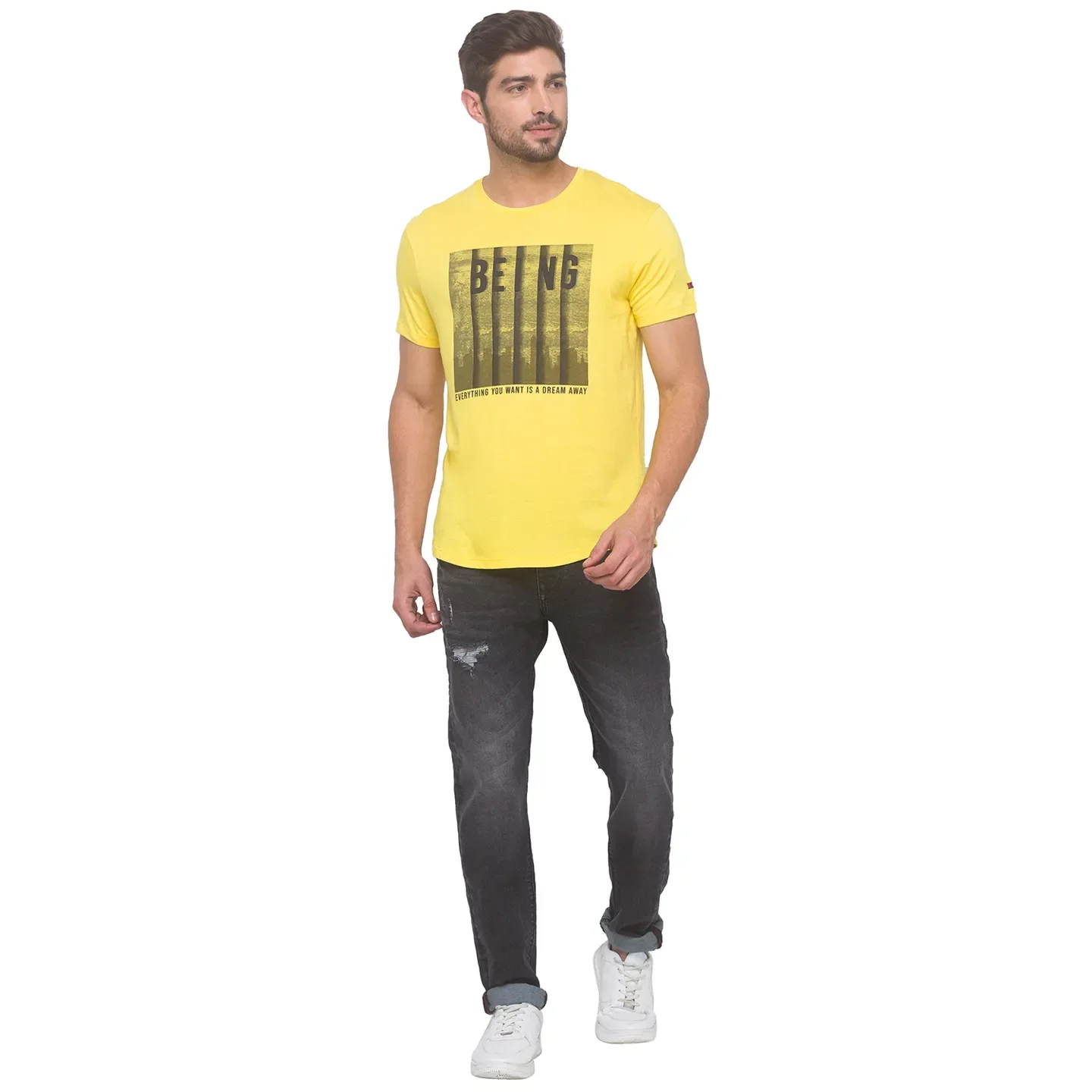 Pale Yellow Regular Fit Round Neck Men's T-Shirt by Being Human Clothing - Image 6