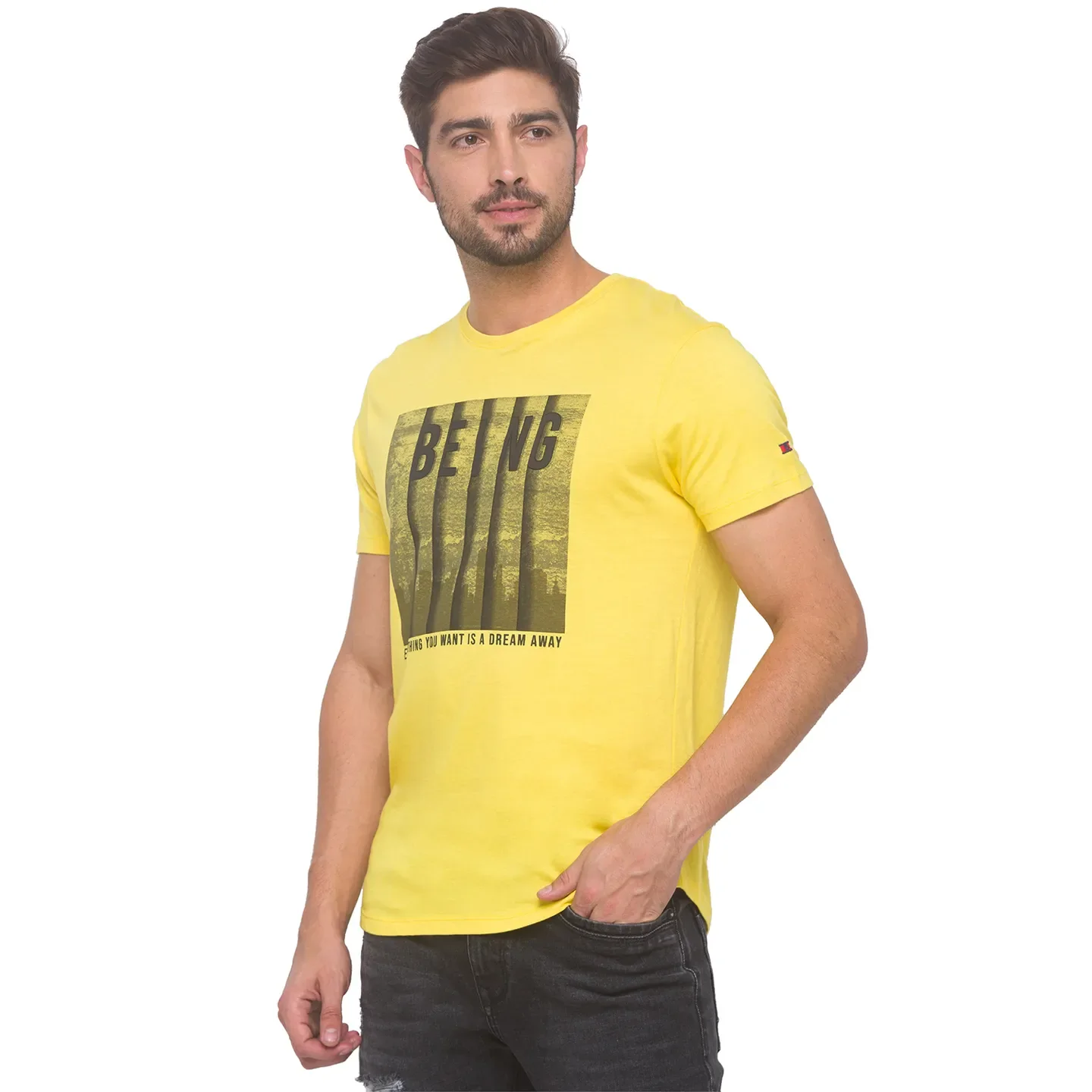 Pale Yellow Regular Fit Round Neck Men's T-Shirt by Being Human Clothing - Image 9