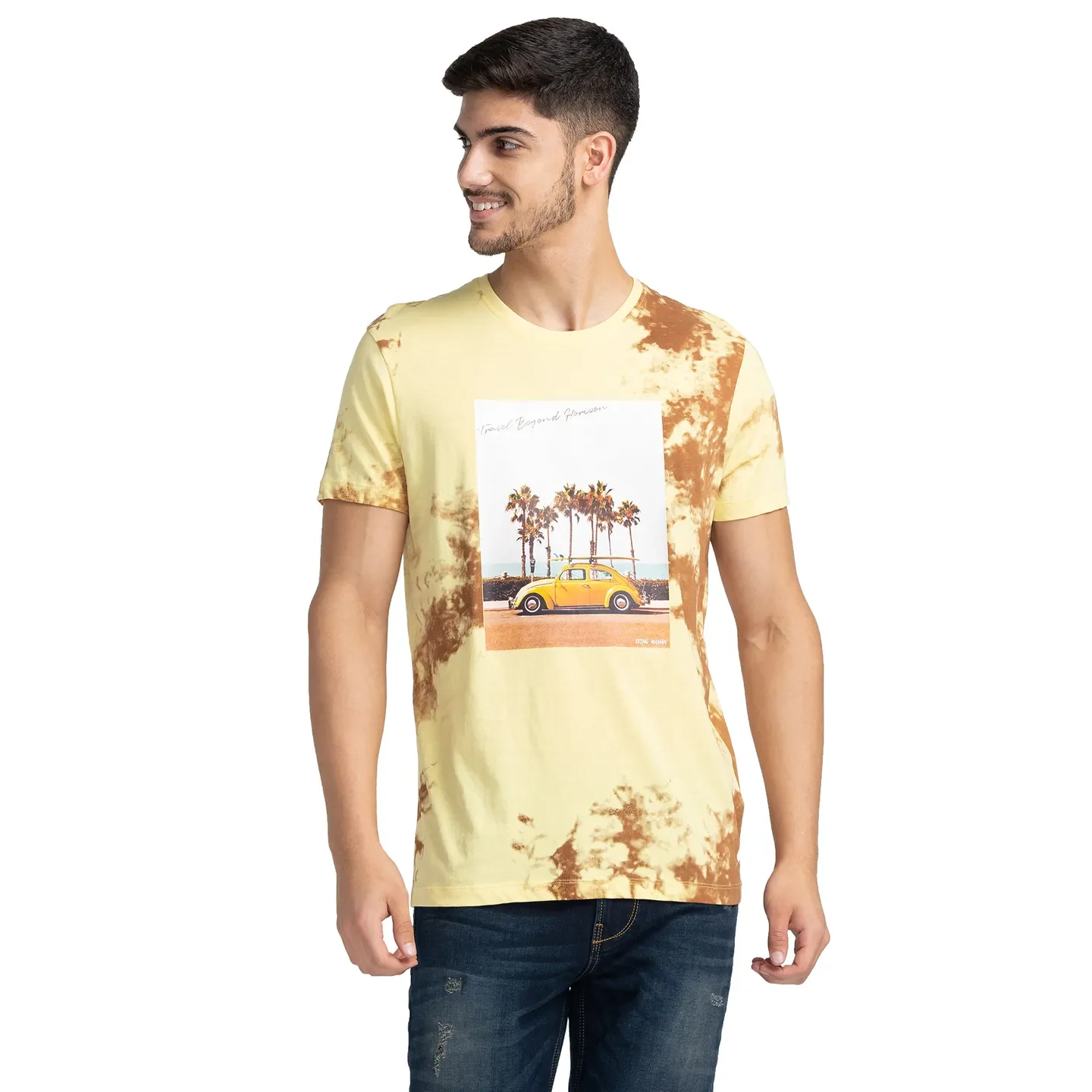 Pale Yellow Regular Fit Round Neck Men's T-Shirt by Being Human Clothing