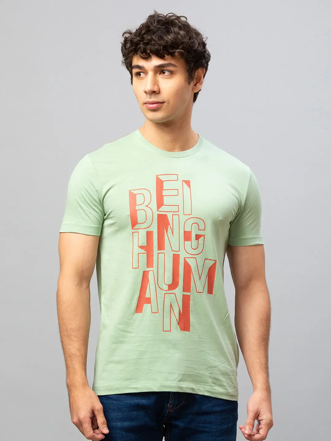 Green Regular Fit Men's Short Sleeves T-Shirt by Being Human Clothing