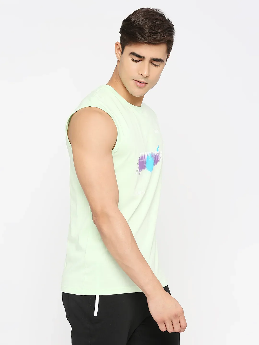Green Regular Fit Men's Sleevesles T-Shirt by Being Human Clothing - Image 3