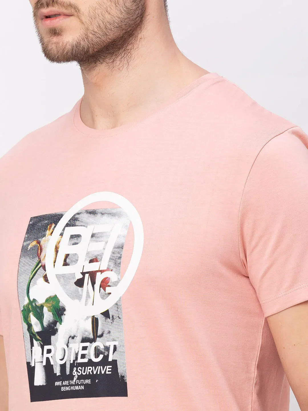 Pink Regular Fit Round Neck Men's T-Shirt by Being Human Clothing - Image 4