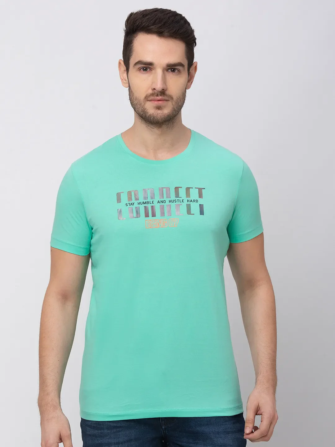 Pista Green Regular Fit Round Neck Men's T-Shirt by Being Human Clothing