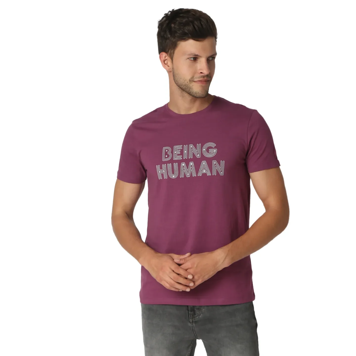 Pink Regular Fit Men's Short Sleeves T-Shirt by Being Human Clothing